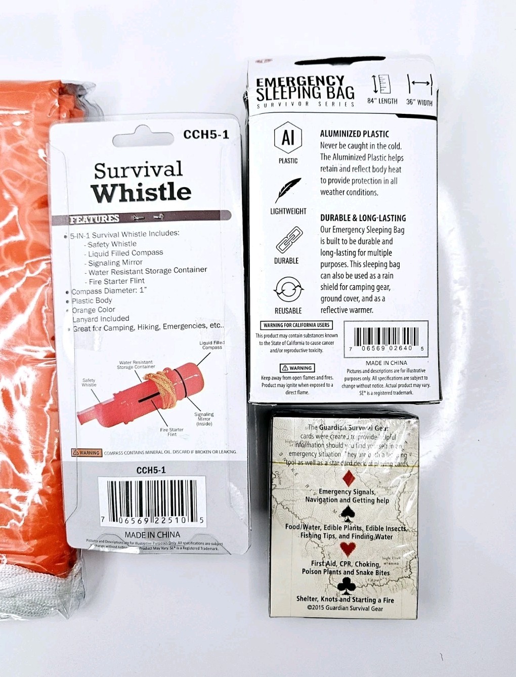 Emergency Survival Kit Camping Shelter Tube Tent, Sleeping Bag, Whistle, Cards