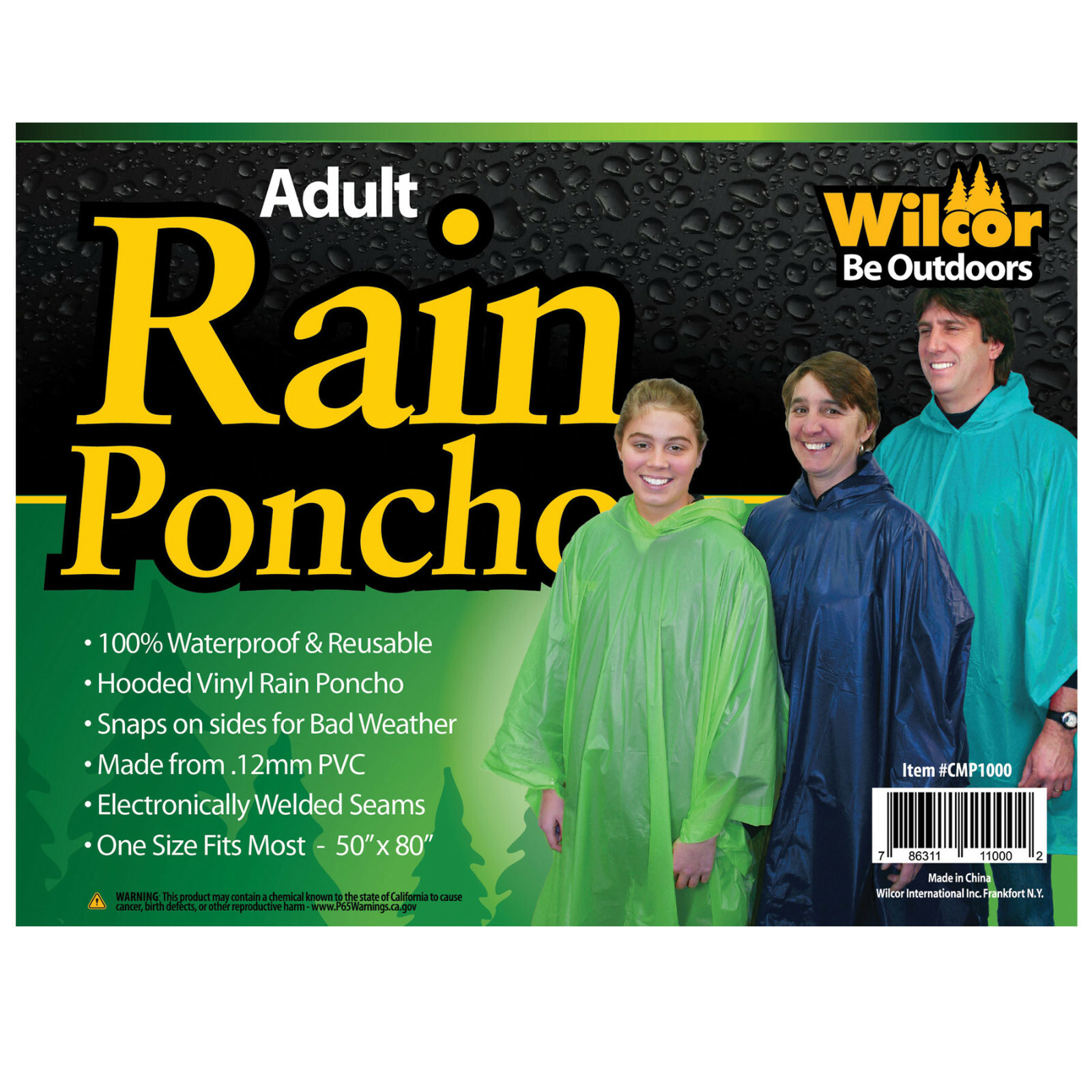RANDOM COLOR Adult Rain Poncho One Size Fits Most Hooded Waterproof Vinyl PVC