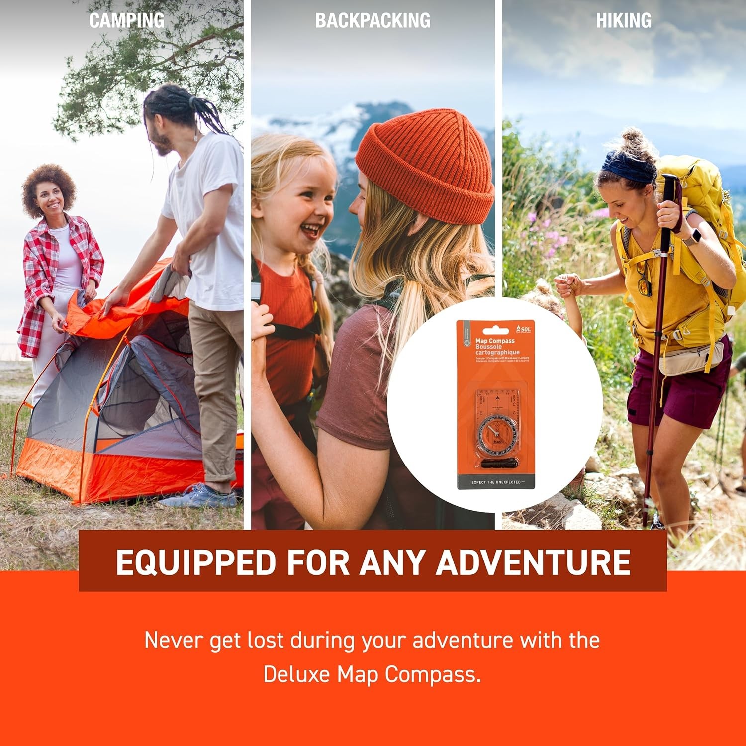 Map Compass Hiking Gear Survival Pack of 3)