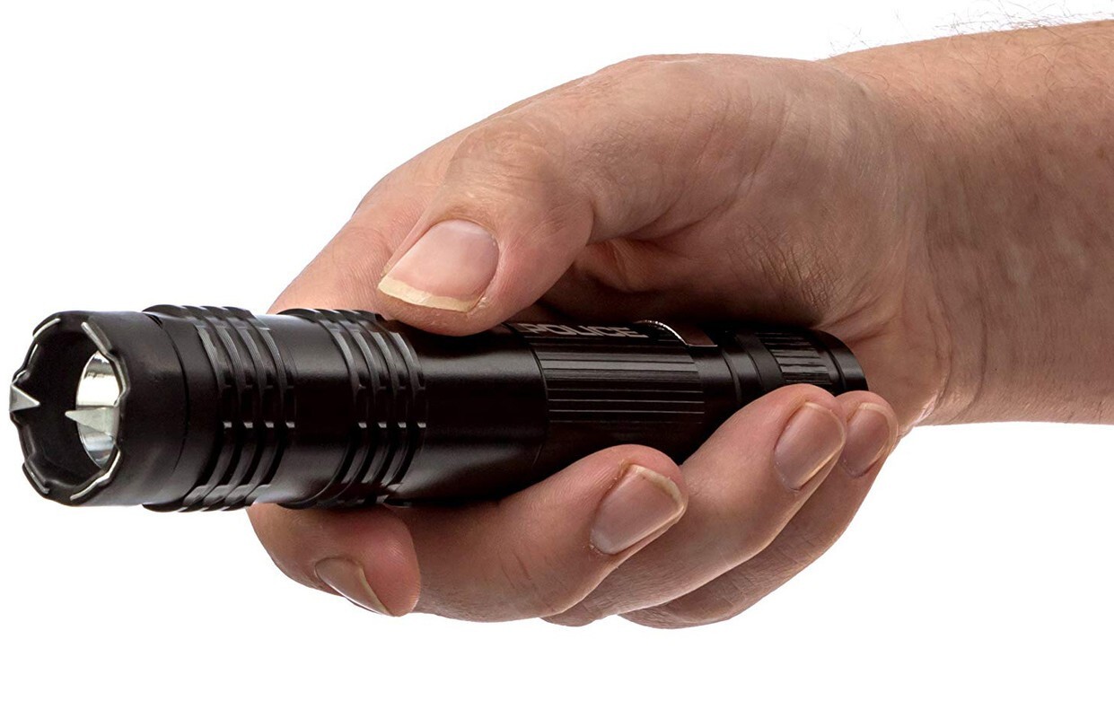 POLICE Stun Gun M12 Max Volt Self Defense Rechargeable LED Flashlight Black