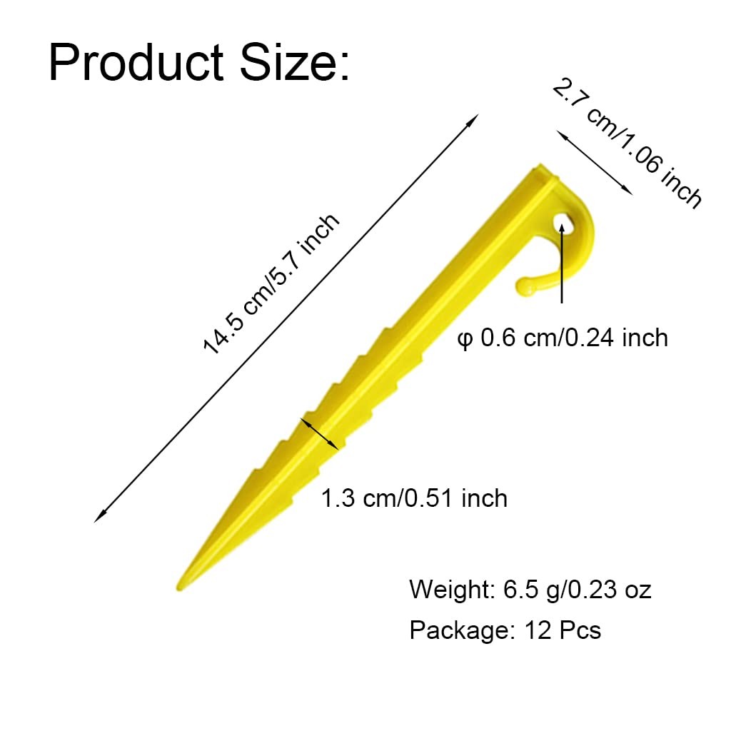JZTang 12 Pcs 5.7 inch Plastic Stakes Tent Style 1 Serrated Edges 5.9