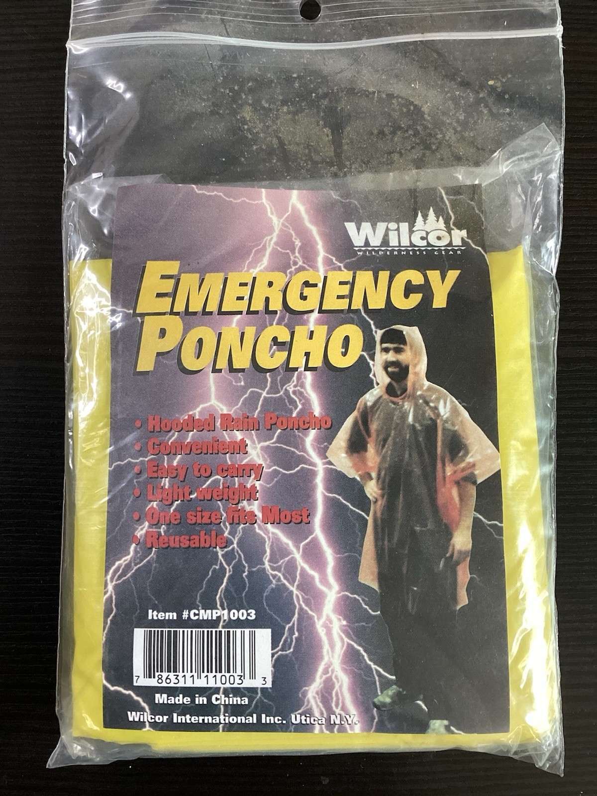 Wilcor Yellow Emergency Poncho -One Size Fits Most -Hood -Reusable -Light Weight