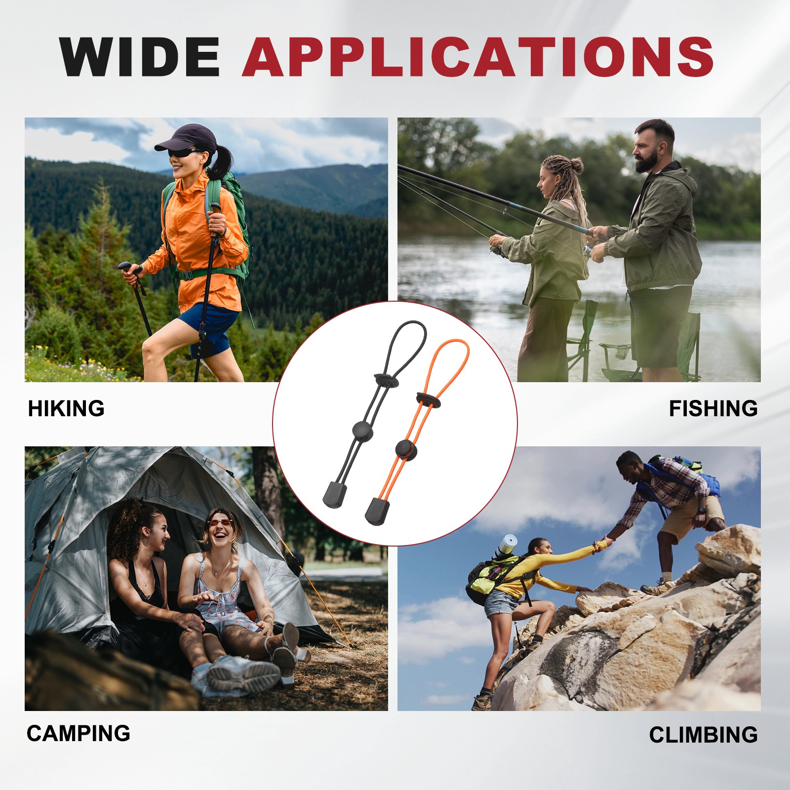 Climbing Stick Holder, Backpack Hiking Pole Ropes 8 Inch & 6 Pcs & Black/Orange
