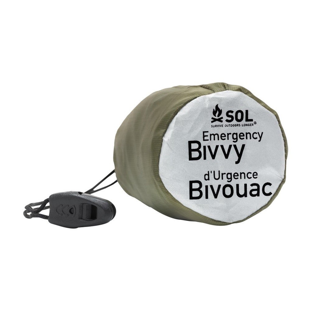 SOL Emergency Bivvy w/Rescue Whistle & Tinder Cord OD Green Survival Shelter NEW