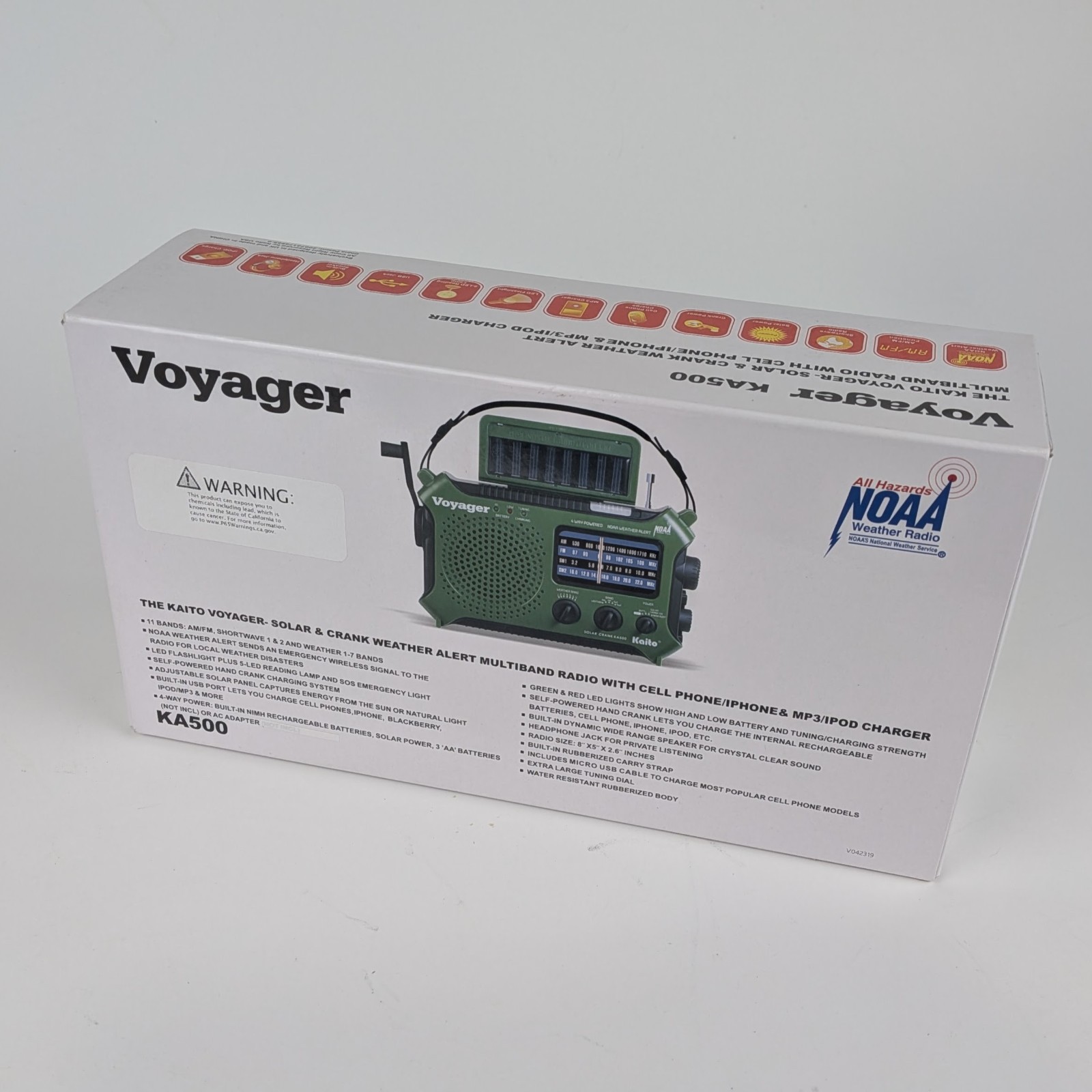 Kaito Voyager KA500 Solar & Crank Weather Alert Multiband Radio – New in Box