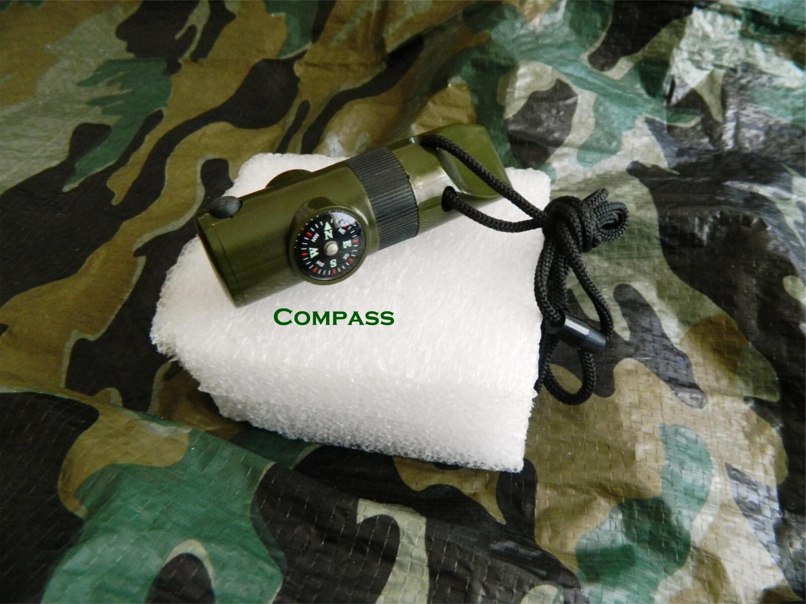 TWO (2) 10 IN 1 SURVIVAL WHISTLES WITH THERMOMETER COMPASS LED MORE FREE SS SAW
