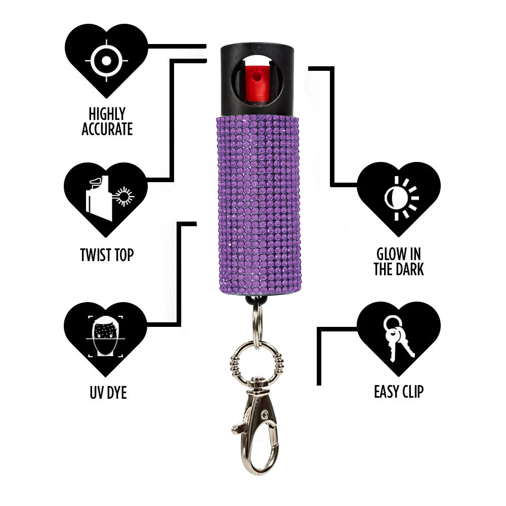 3 Pack Bling It On Key Ring Self Defense Pepper Spray Jeweled Cary Case