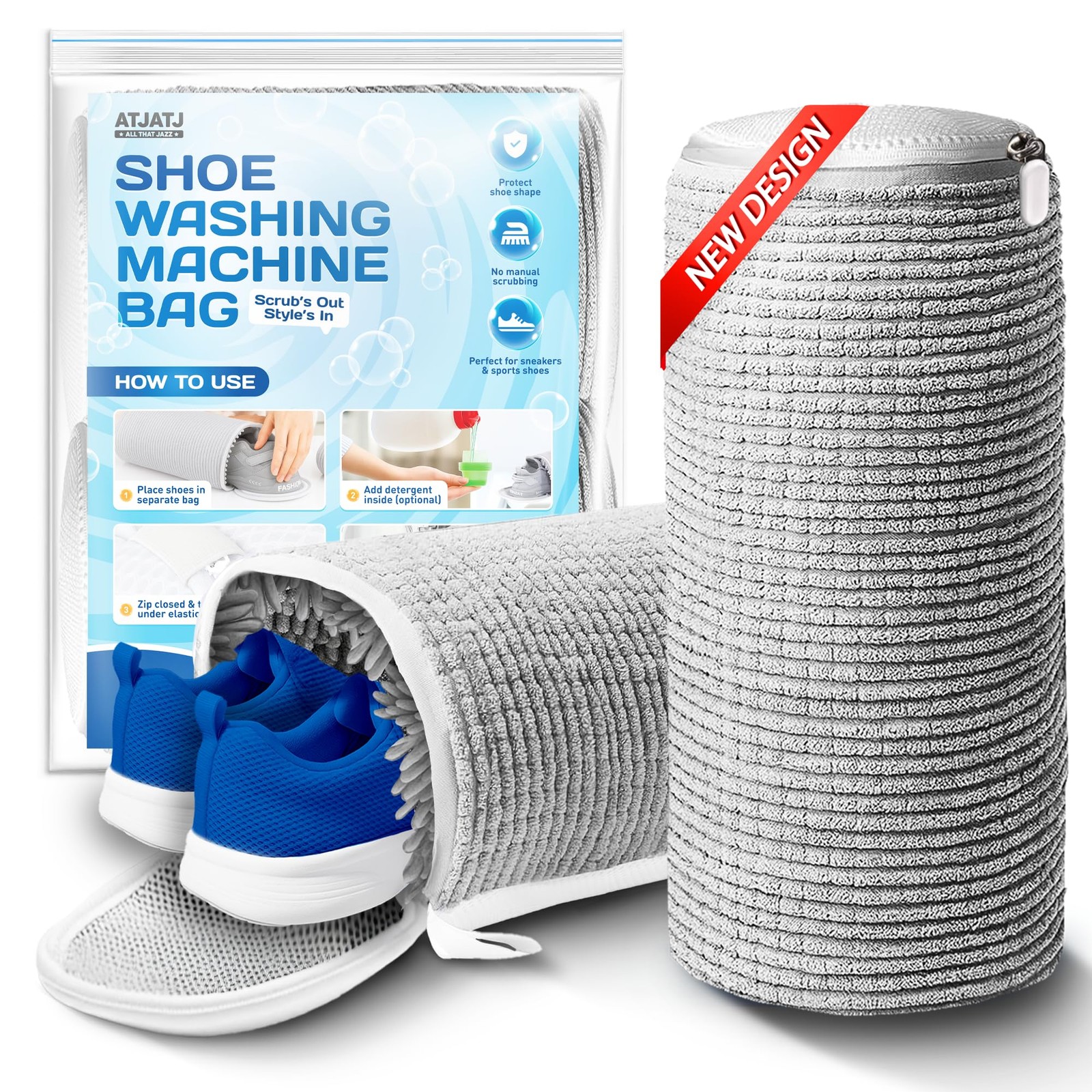2-Pack Shoe Washing Machine Bag, 360° Deep 15 x 6.5 x inches, gray