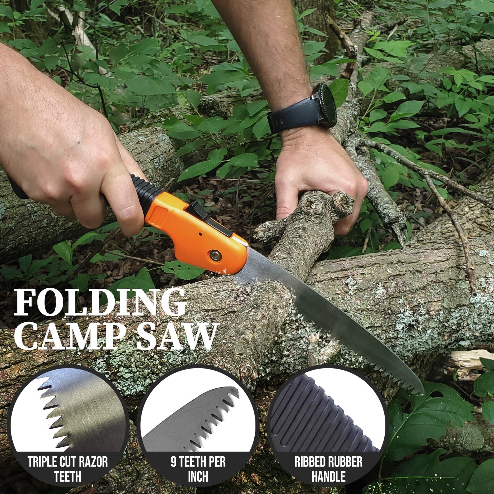 Sirius Survival 7 Inch Blade Folding Carbon Steel Camp Saw w Slip Resistant Grip