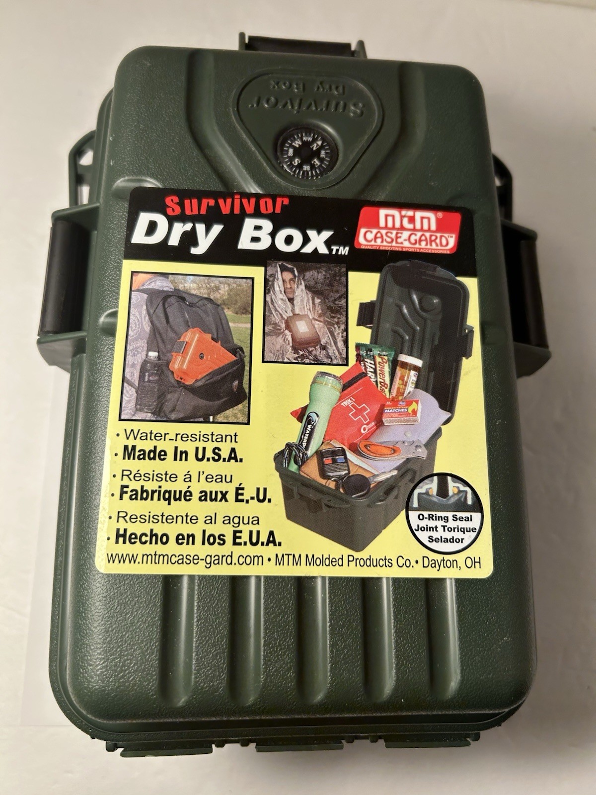 Survivor Water Resistant Dry Box O-Ring Compass Green New 9.5”