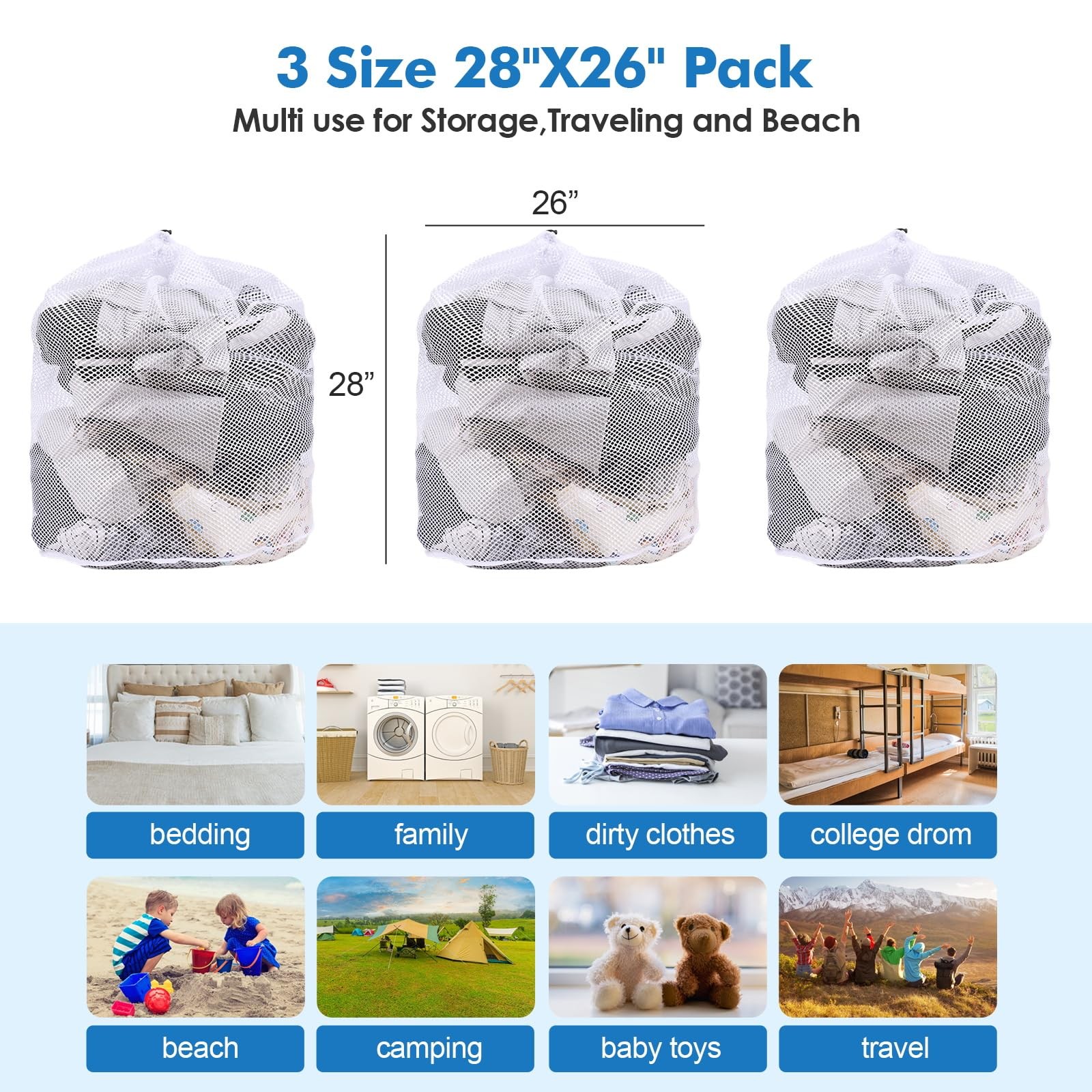 3Pcs Mesh Laundry Bags Washing Machine Wash Jumbo 3 pcs, White