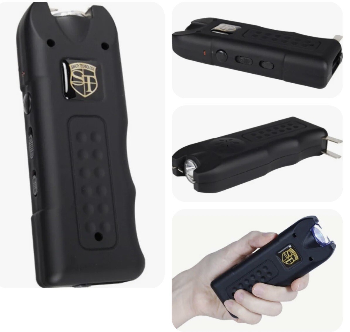 POLICE BLACK Rechargeable LED Stun Gun + Case PERSONAL ALARM WOMEN Self Defense