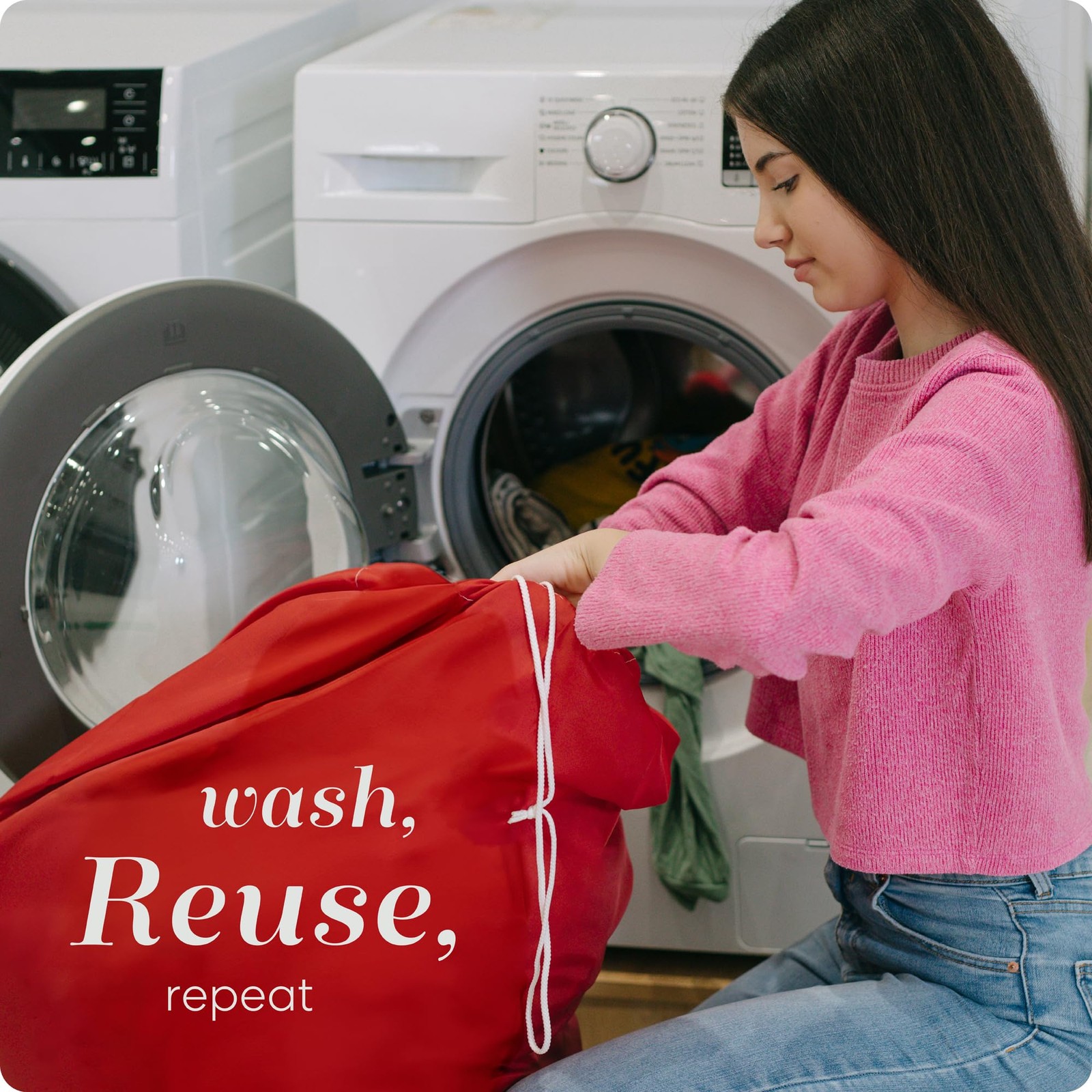Nylon Laundry Bag – Locking Drawstring Closure and Machine 22″ x 32″, Red