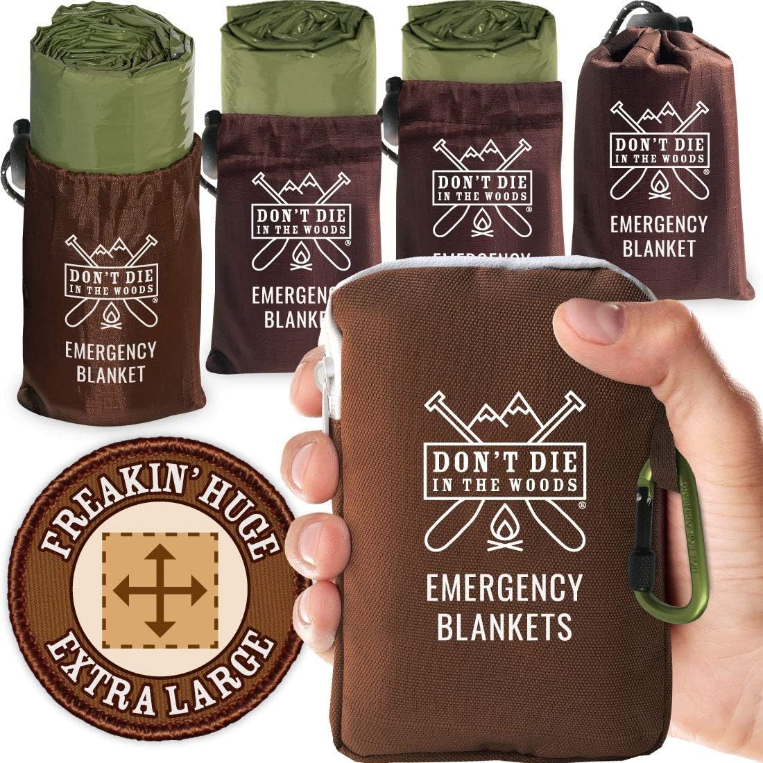 Don’t Die In The Woods Emergency Blankets 4-Pack XL Mylar Space Green