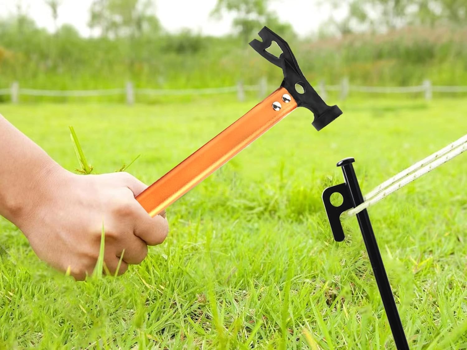 Carbon Steel Aluminum Camping Hammer, 12″ Small Lightweight Orange