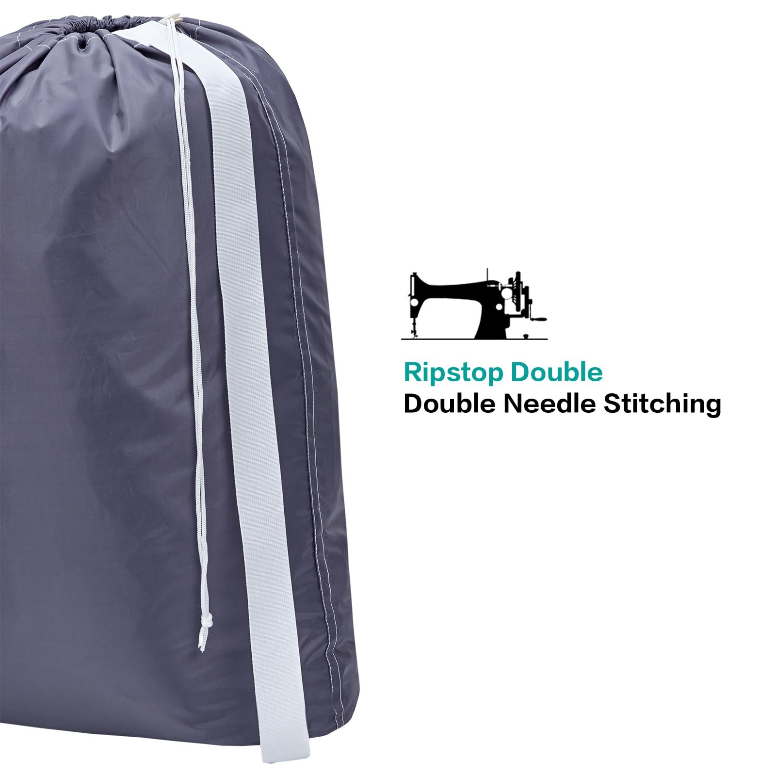 HOMEST 2 Pack XL Nylon Laundry Bag with Strap, Large 2pack, (2 pack) Grey