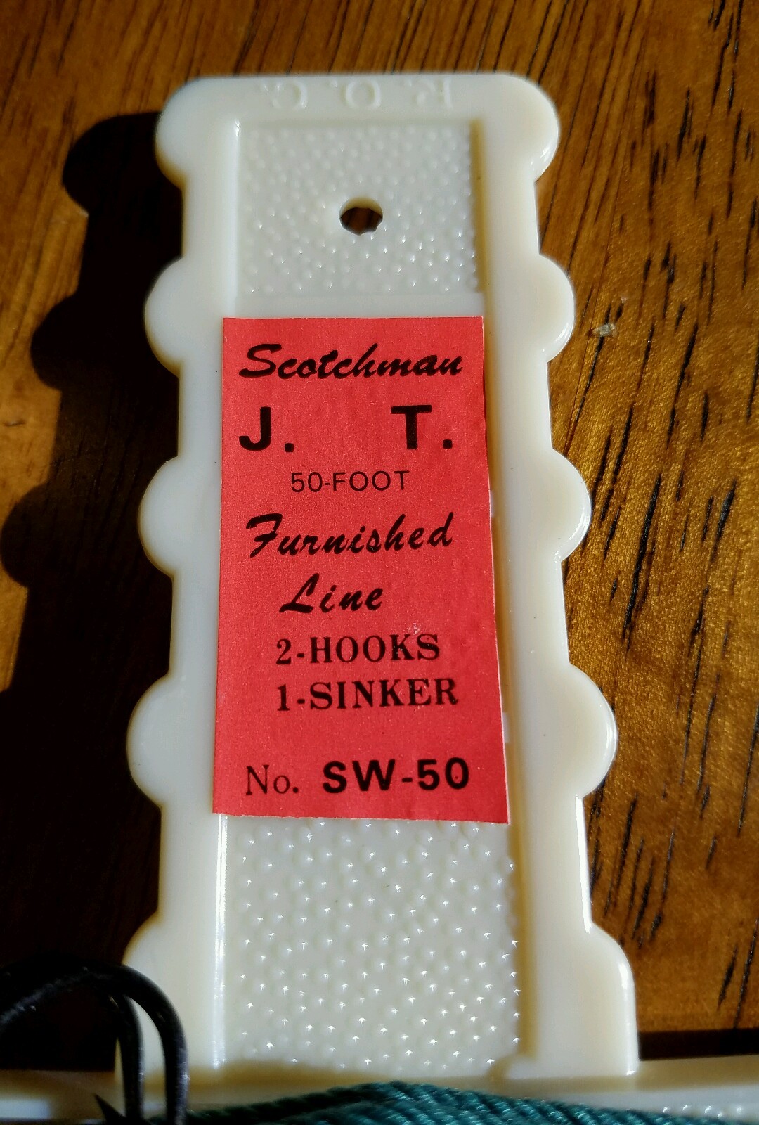 New j.t. 50ft survival fishing hand Line kit 2 hooks and sinker, handle 50 foot