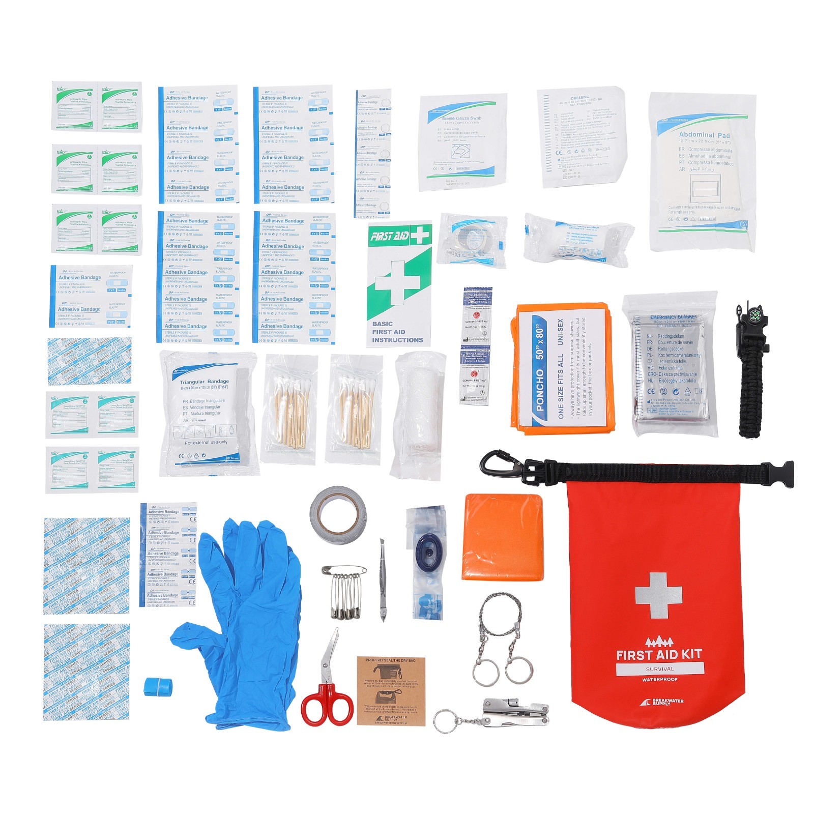 Breakwater Supply Waterproof Survival First Aid Emergency Kit, 101 Pieces