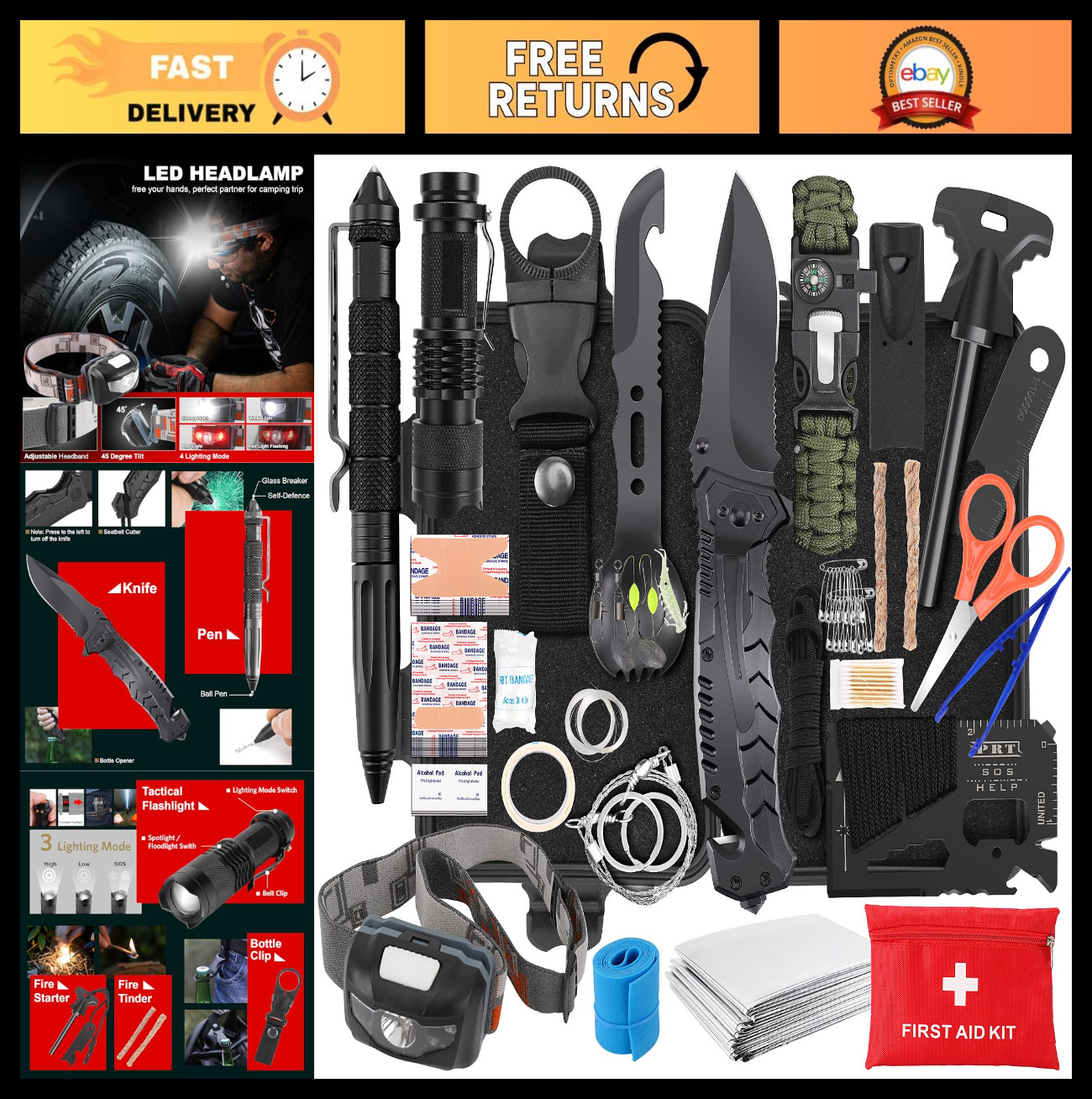 116-in-1 Survival Kit, Emergency Gear with First Aid, Tactical Pen, Fishing Kit,