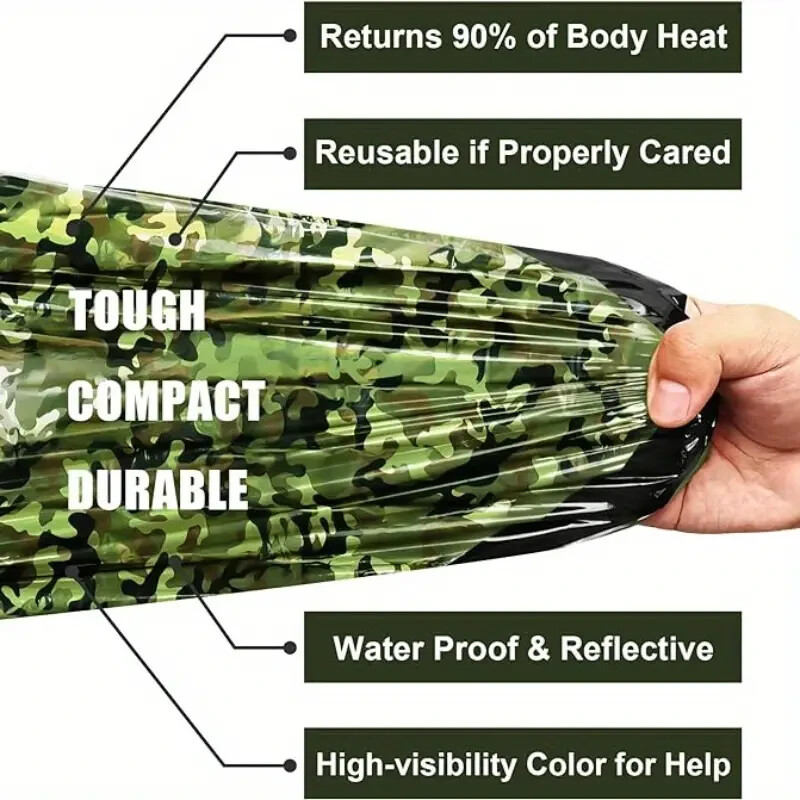 Bivvy Camouflage Emergency Sleeping Bag Thermal Survival Camping Hiking Outdoor