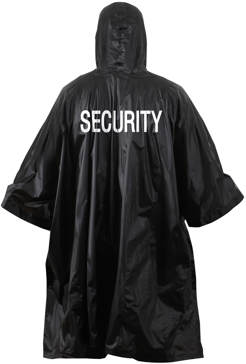 Security Poncho Black Waterproof Rain Hooded Vinyl Guard Officer Bouncer Slicker