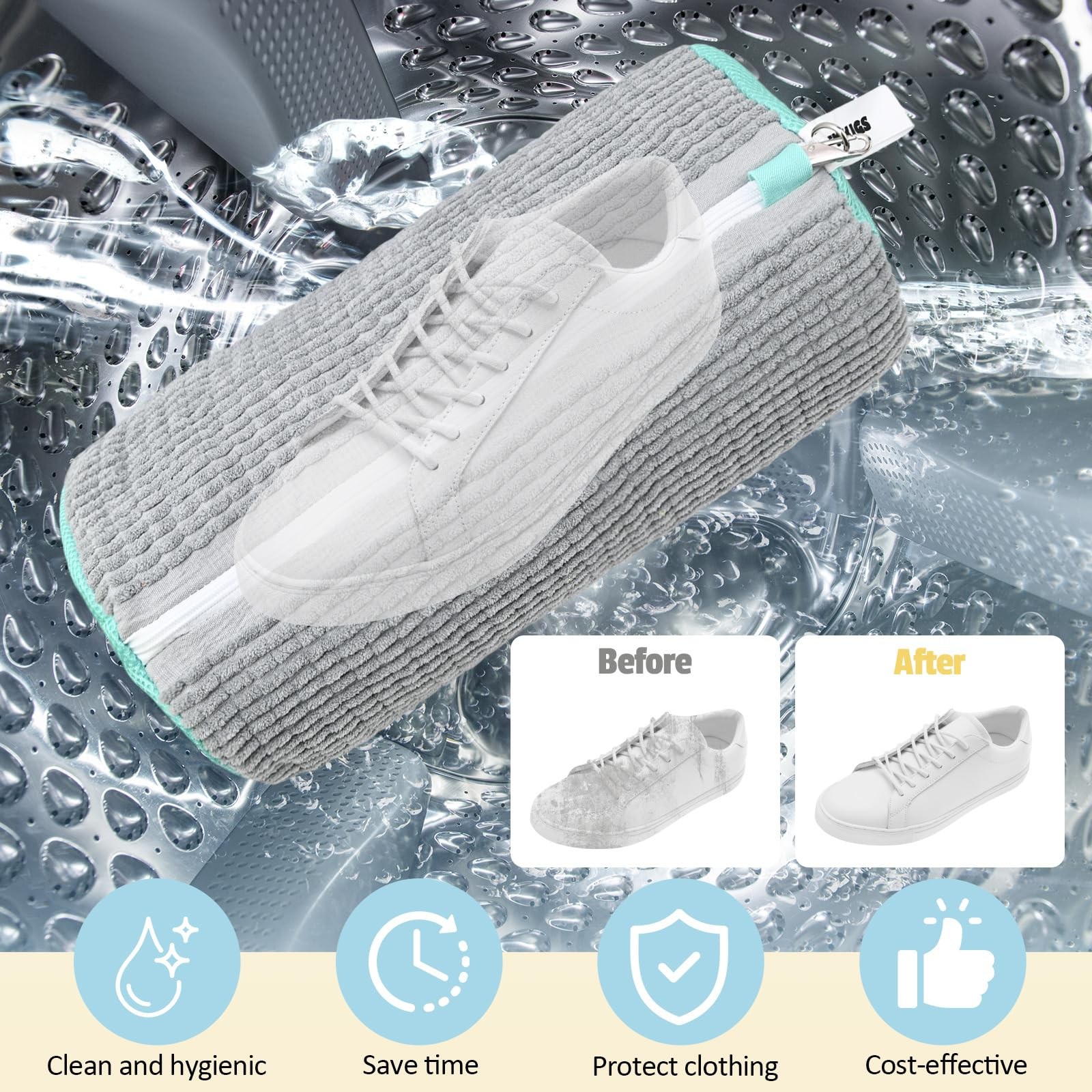 Shoe Washing Machine Bag:Shoe Bag 15 Inches X 7.1 Inches, XXL Grey