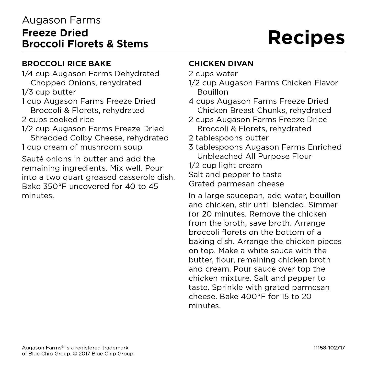 Freeze Dried Broccoli Florets and Stems Emergency Food Supply, 34 6 oz, White