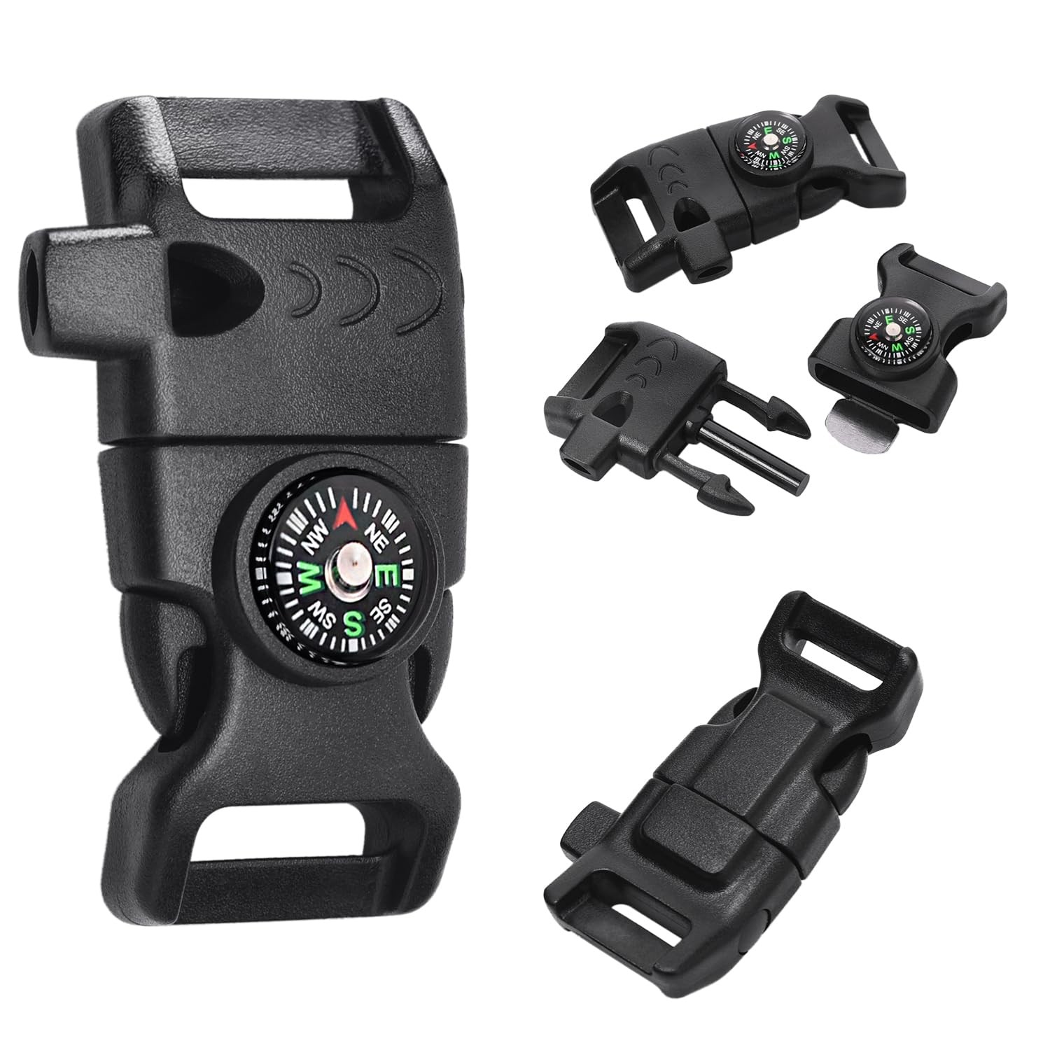 Paracord Buckles 5 Pack Survival Clips Whistle Compass Fire Starter
