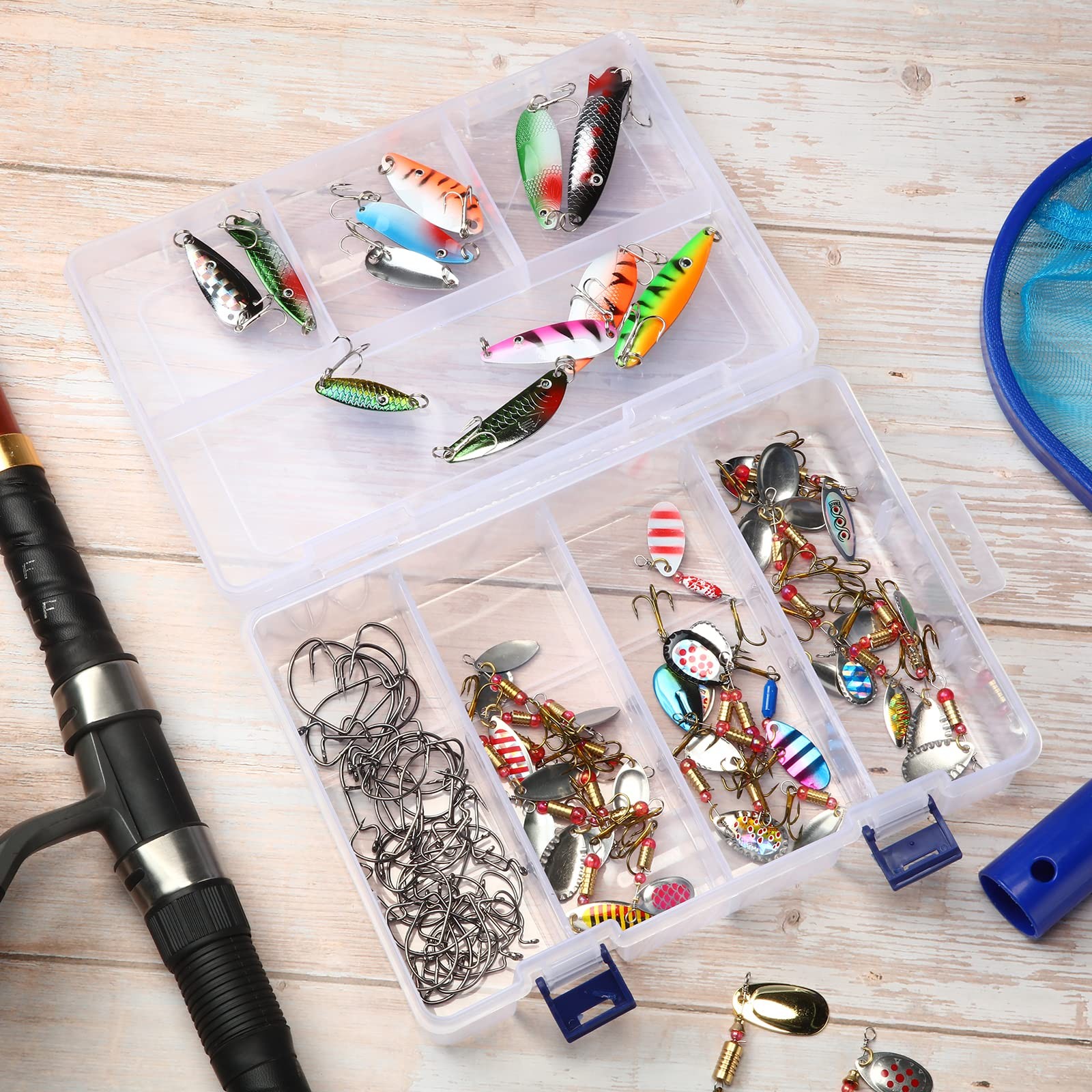 Honoson 6 Pack Fishing Tackle Box Organizer Storage 9 x 6 x 2.3 inches, Clear