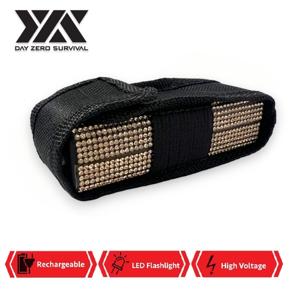 All New Gold Bling Jeweled Rhinestone Rechargeable Self Defense Mini Stun Gun