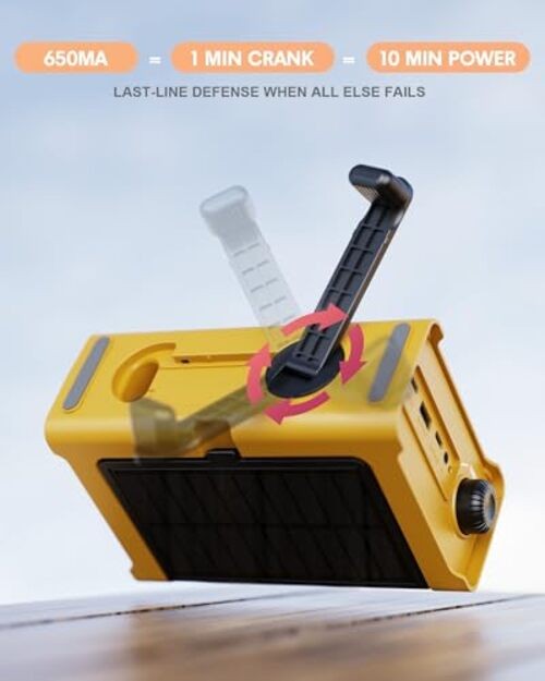 Hand Crank Emergency Radio Solar with 12000mAh Power Bank, Yellow + Black