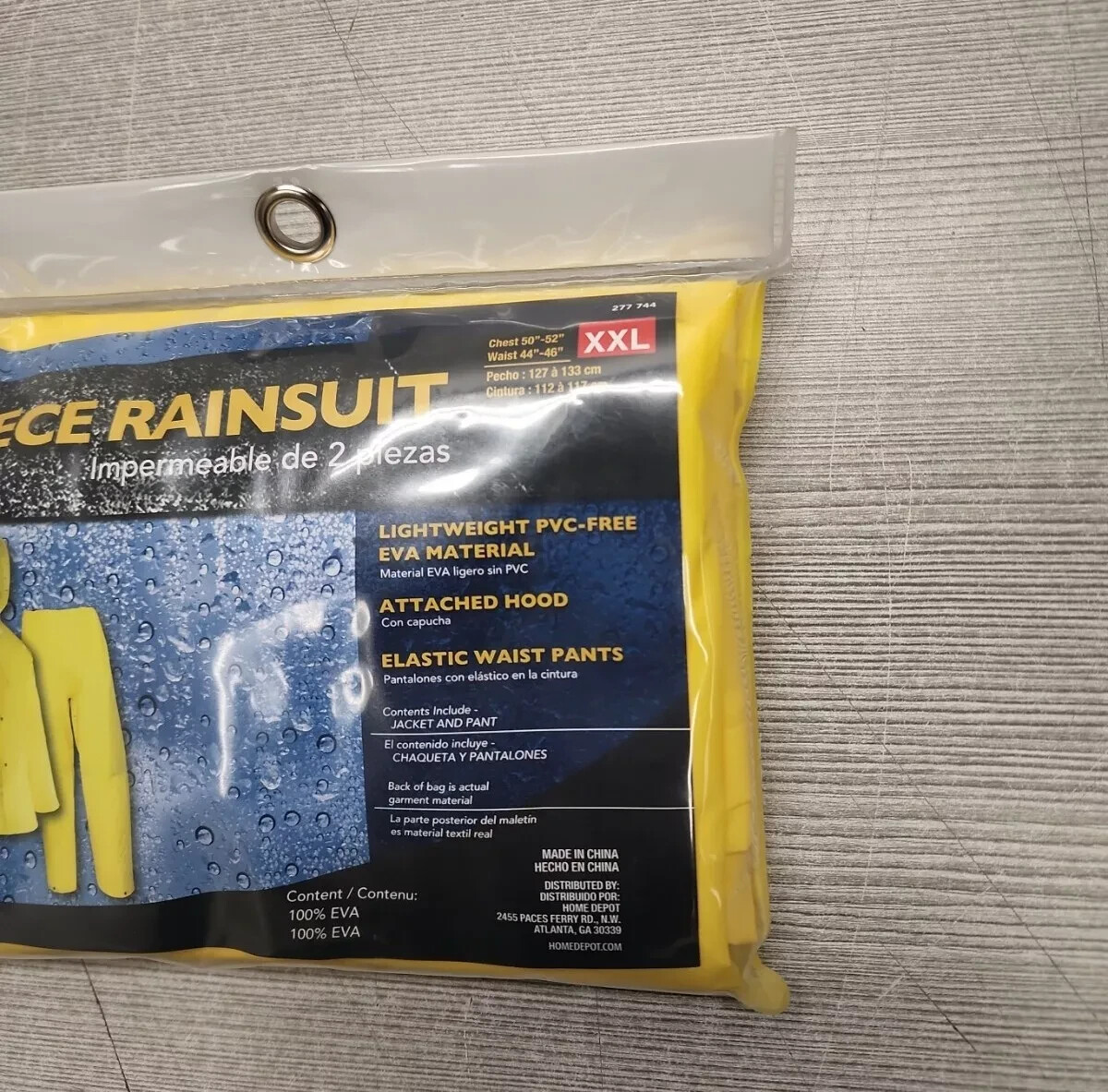 NEW 2-Piece Rainsuit With Hood Lightweight Polyester Yellow – Size XXL