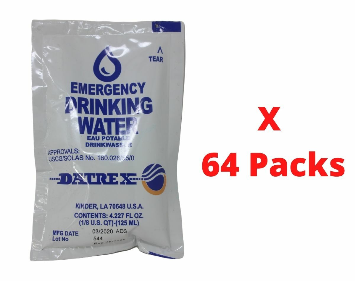 Datrex Emergency Drinking Water 4oz / 125 ML Bags – 64 Pack (EXP: 12/28)