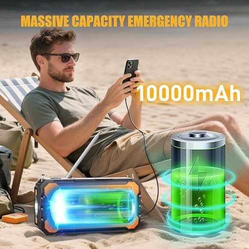 Hand Crank Emergency Radio, 10000mAh Weather Radio with AM/FM/NOAA, Orange