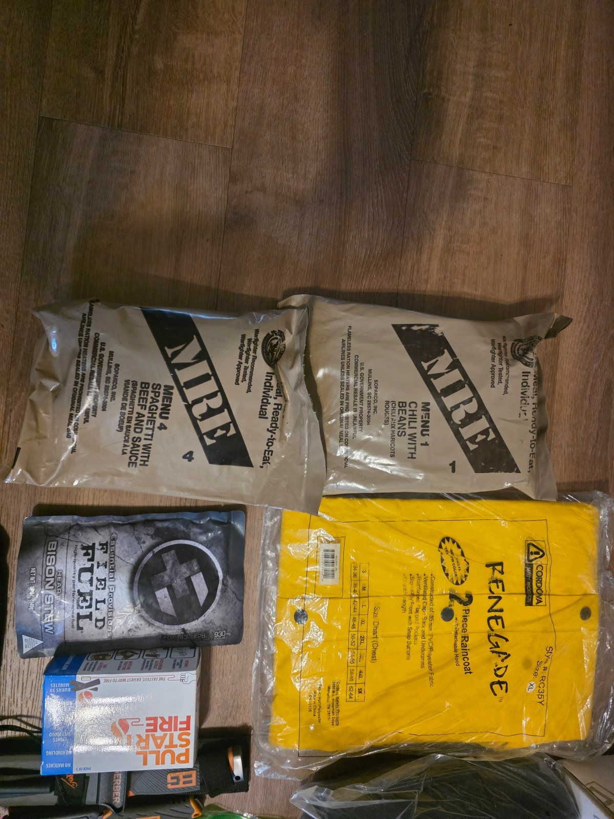 Bug Out Go Bag Survival Kit BG Gerber knife 2 MRE full rain gear Headlamp fire