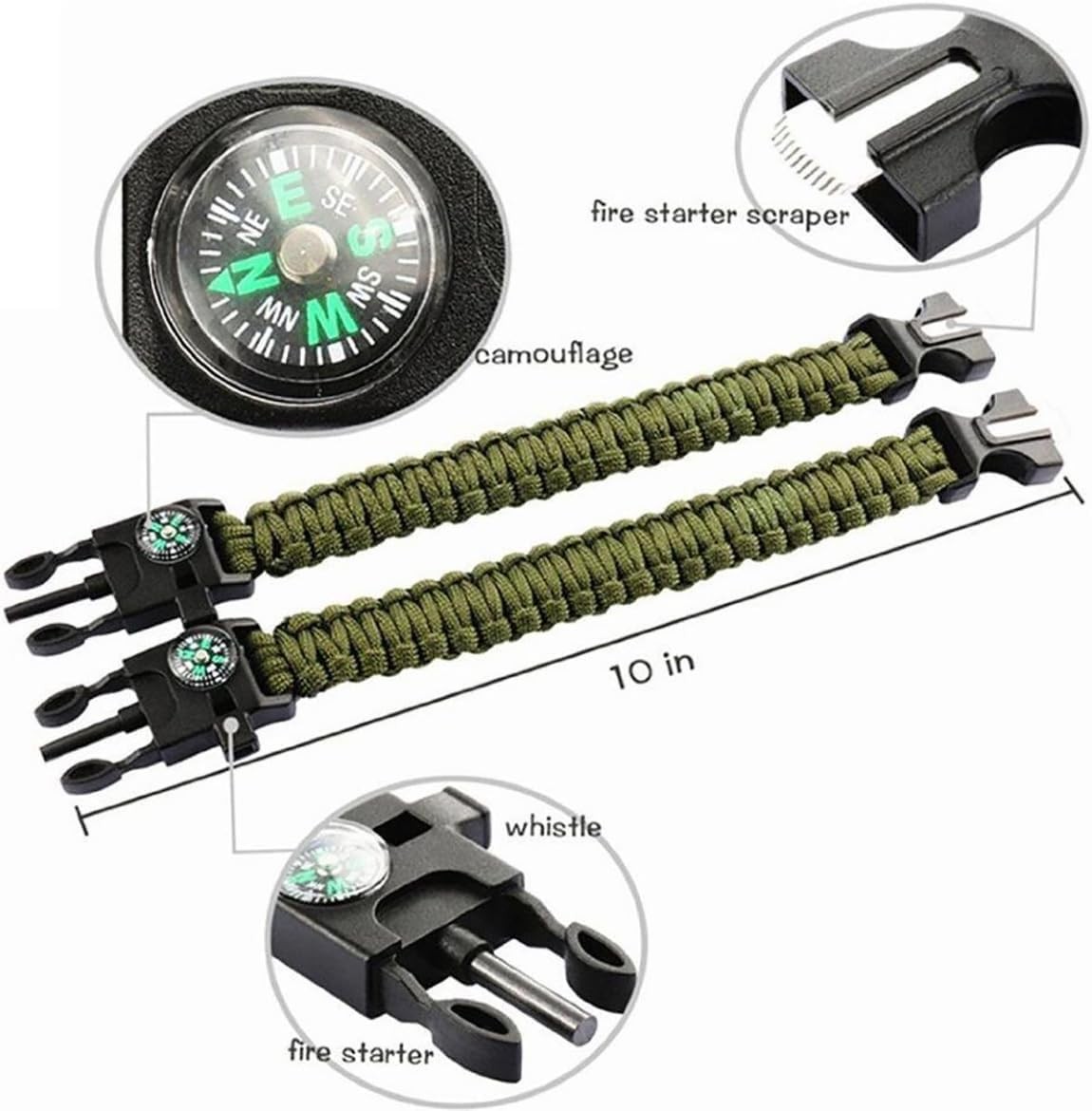 Survival Paracord Bracelet, Adjustable 550 Paracord Bracelets, Compass, Wandera…
