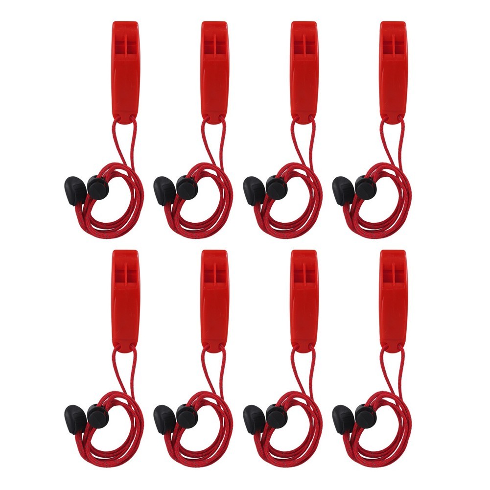 8PCS Lightweight Whistle Set with Reflective Lanyard for Hiking and Drills