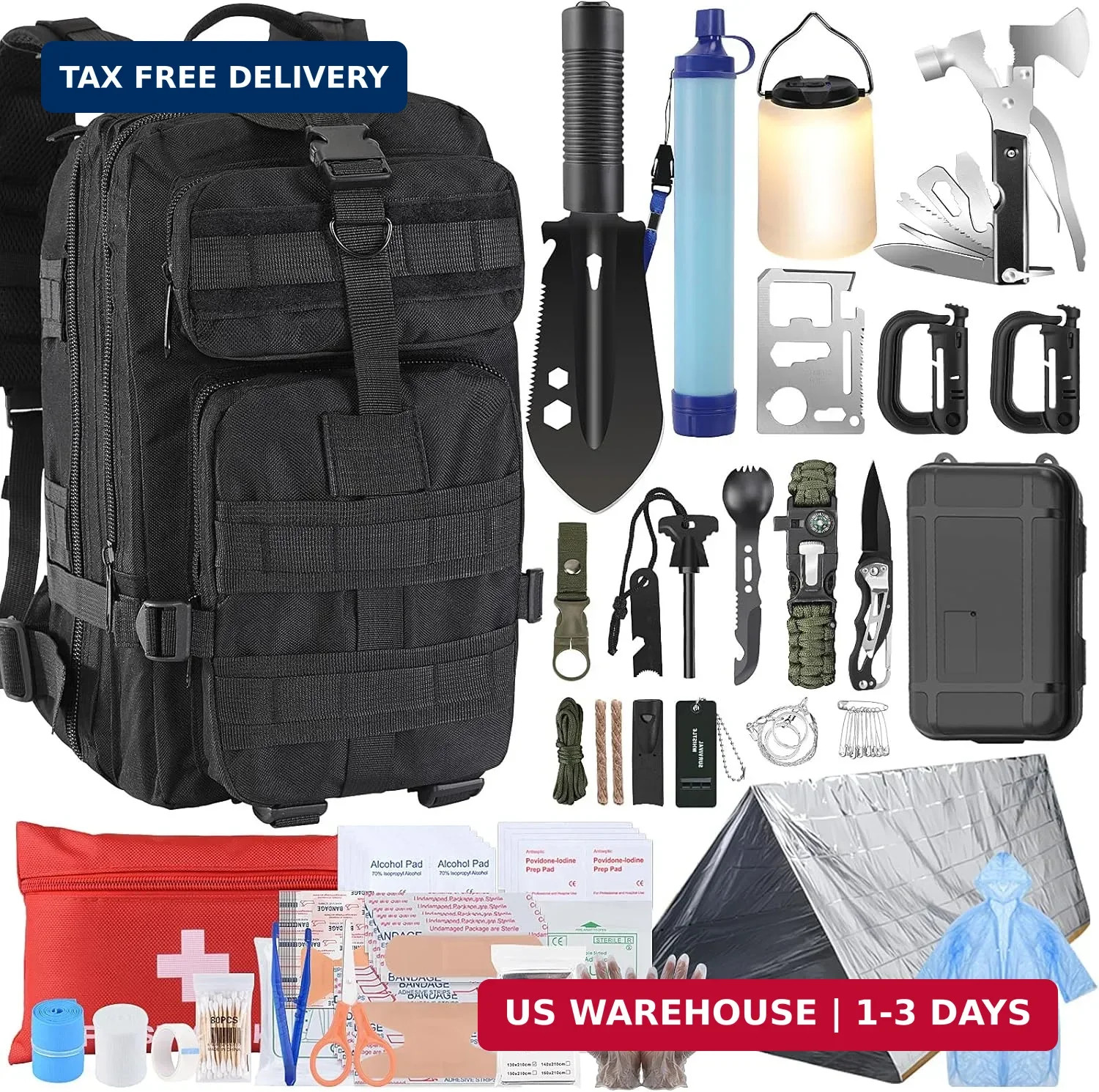 Survival Kit, Survival Gear and Equipment 258 PCS with Water Filter, Emergency T