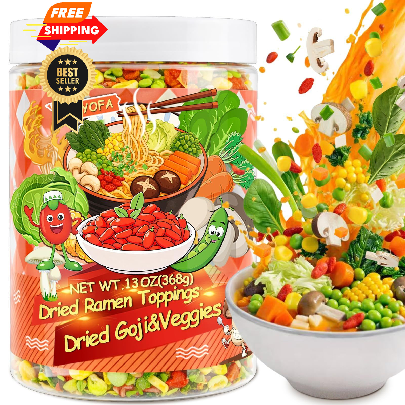 13oz Mixed Dehydrated Goji & Vegetables, 9 Kinds Dried Ramen Toppings with…