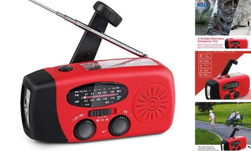 Portable Solar Emergency Weather Radio Hand Crank AM/FM NOAA Survival Radio Red