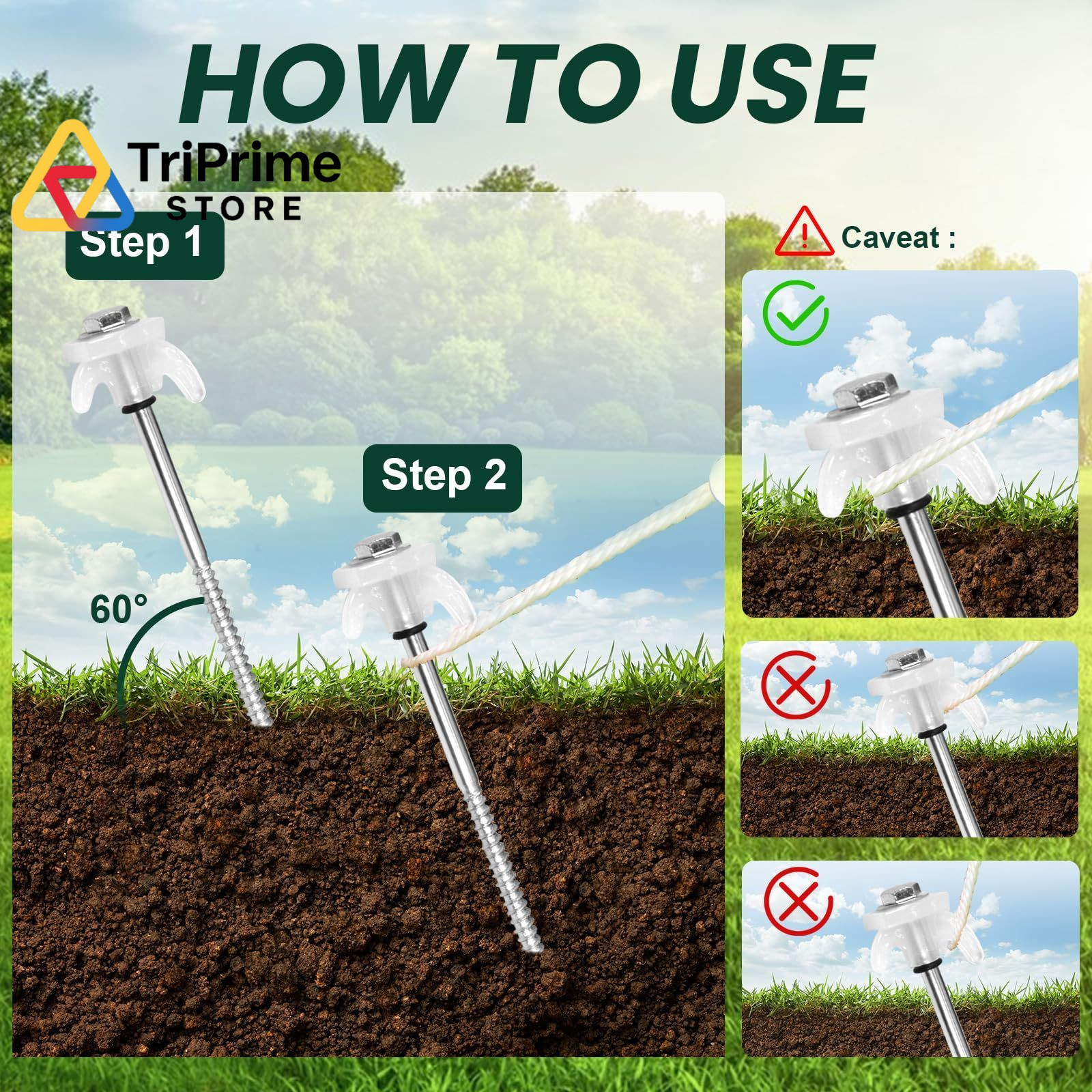 12-Pack 8 Inch Screw Tent Stakes with Glow-in-The-Dark Hex Driver & White
