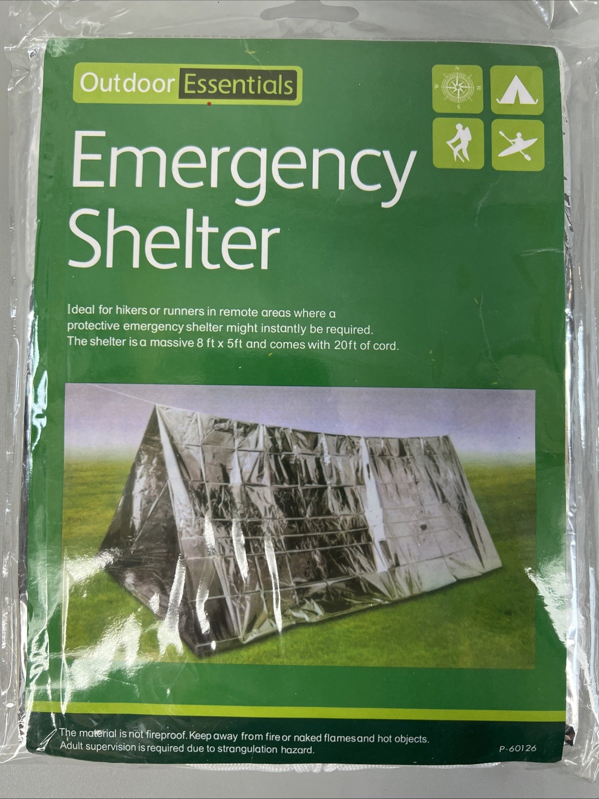Emergency Shelter by Outdoor Essentials – 8’x5′ w/20′ of Cordage – 2 Count – New