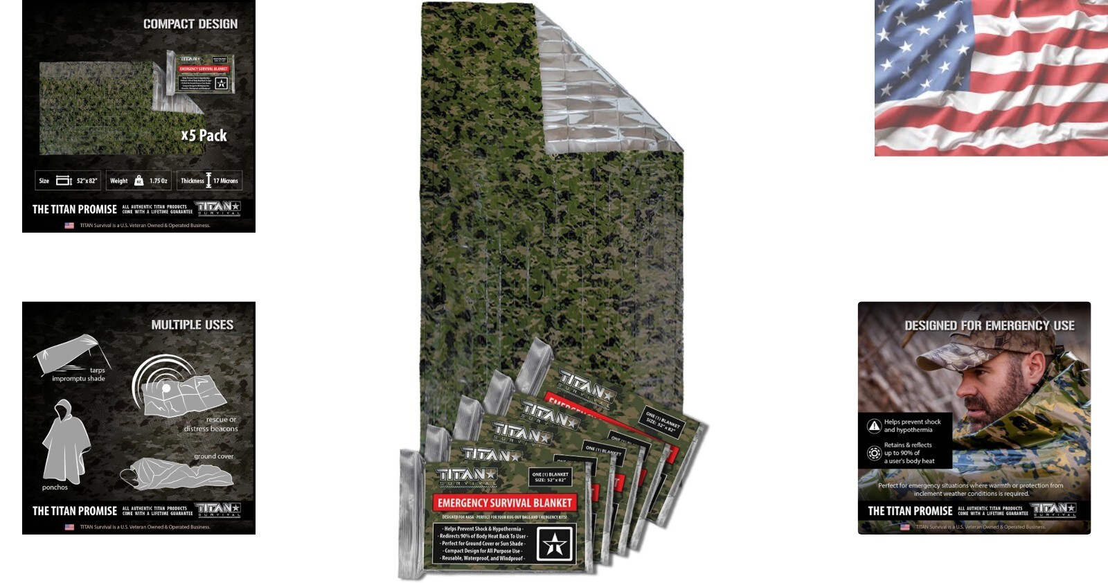 5-Pack Mylar Survival Blankets – 90% Heat Retention & Waterproof for Emergencies