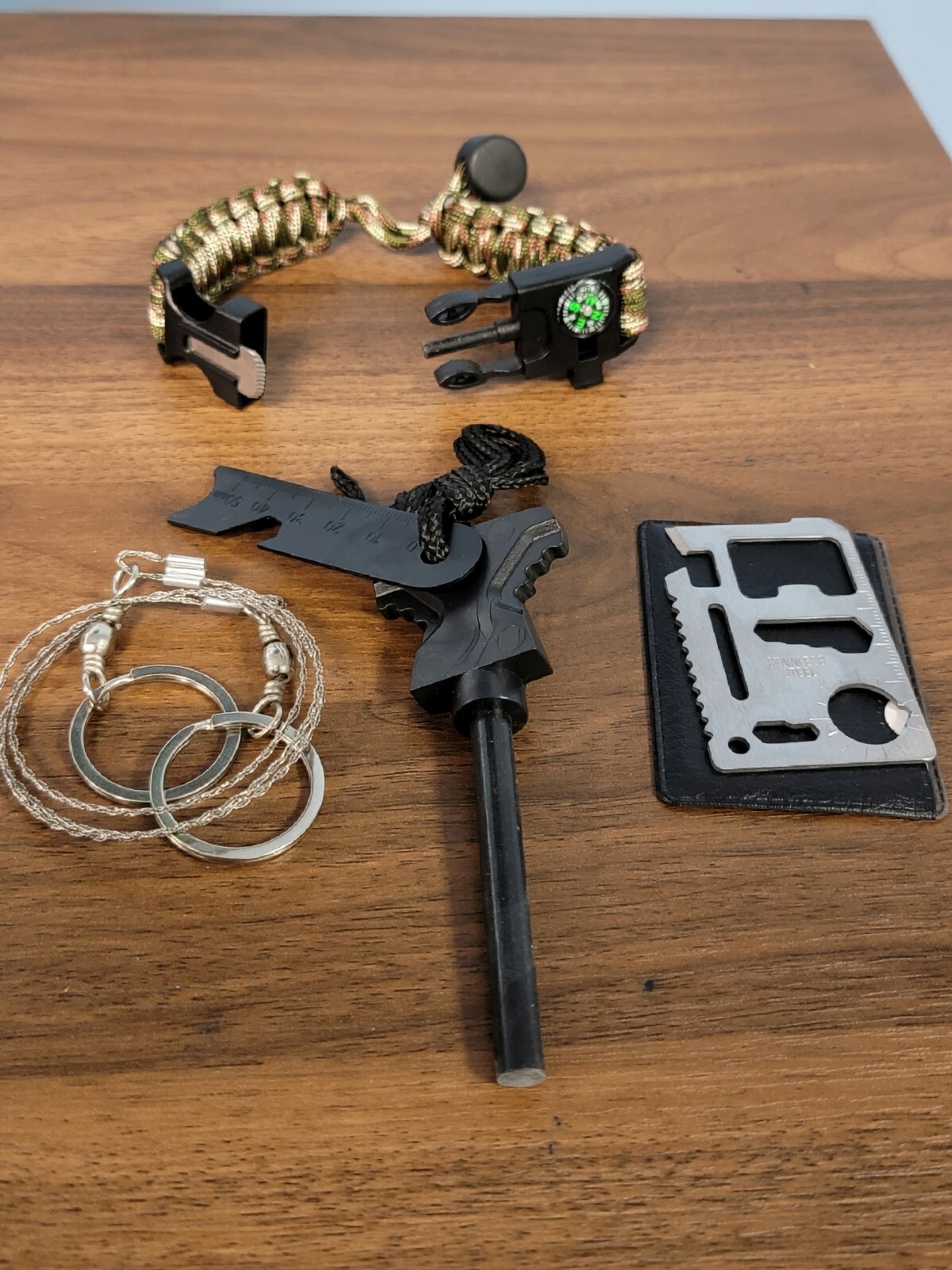 Survival kit Survival bracelet, Fire extinguisher, tools in a card and wire saw