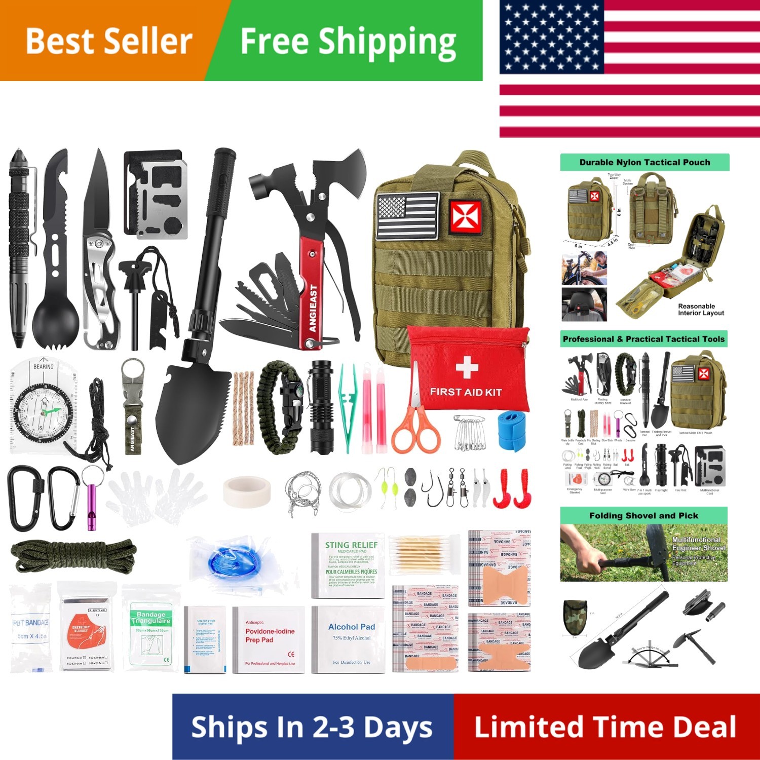 Survival Kit 256 in 1, First Aid Kit Survival Gear Tools Trauma Kit with Moll…