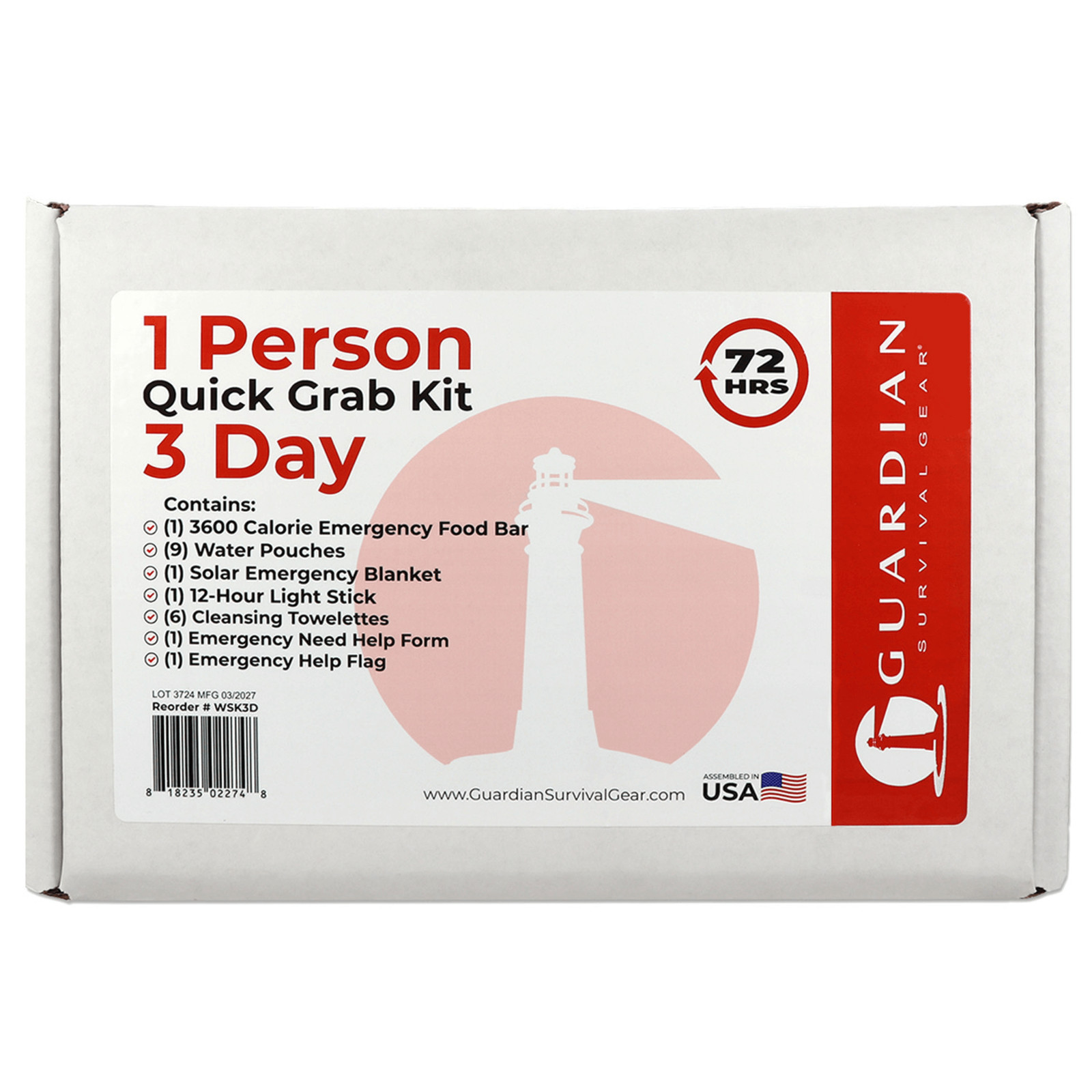 WSK 72-Hour Emergency Survival Grab Bag Kit with Water Pouches and Food Bars
