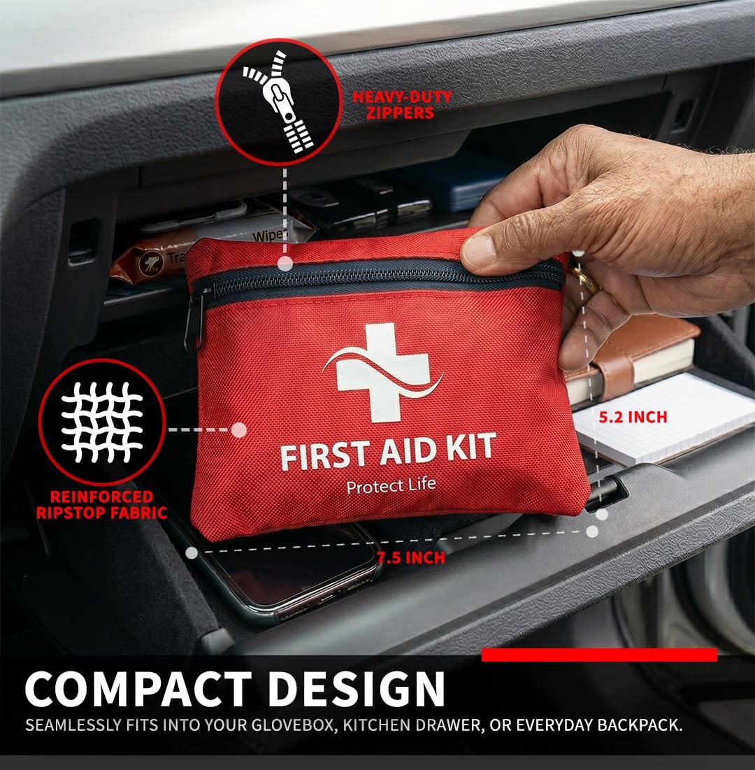 Doctor Developed Mini First Aid Kit, 100 Piece Waterproof Emergency Kit for C…