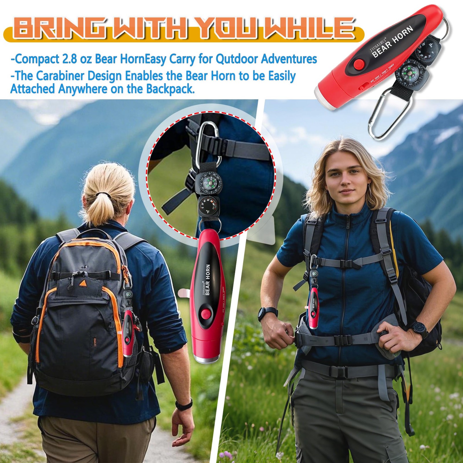 120dB Electronic Air Horn with Compass & Thermometer- Bear Horn to Scare Bear…