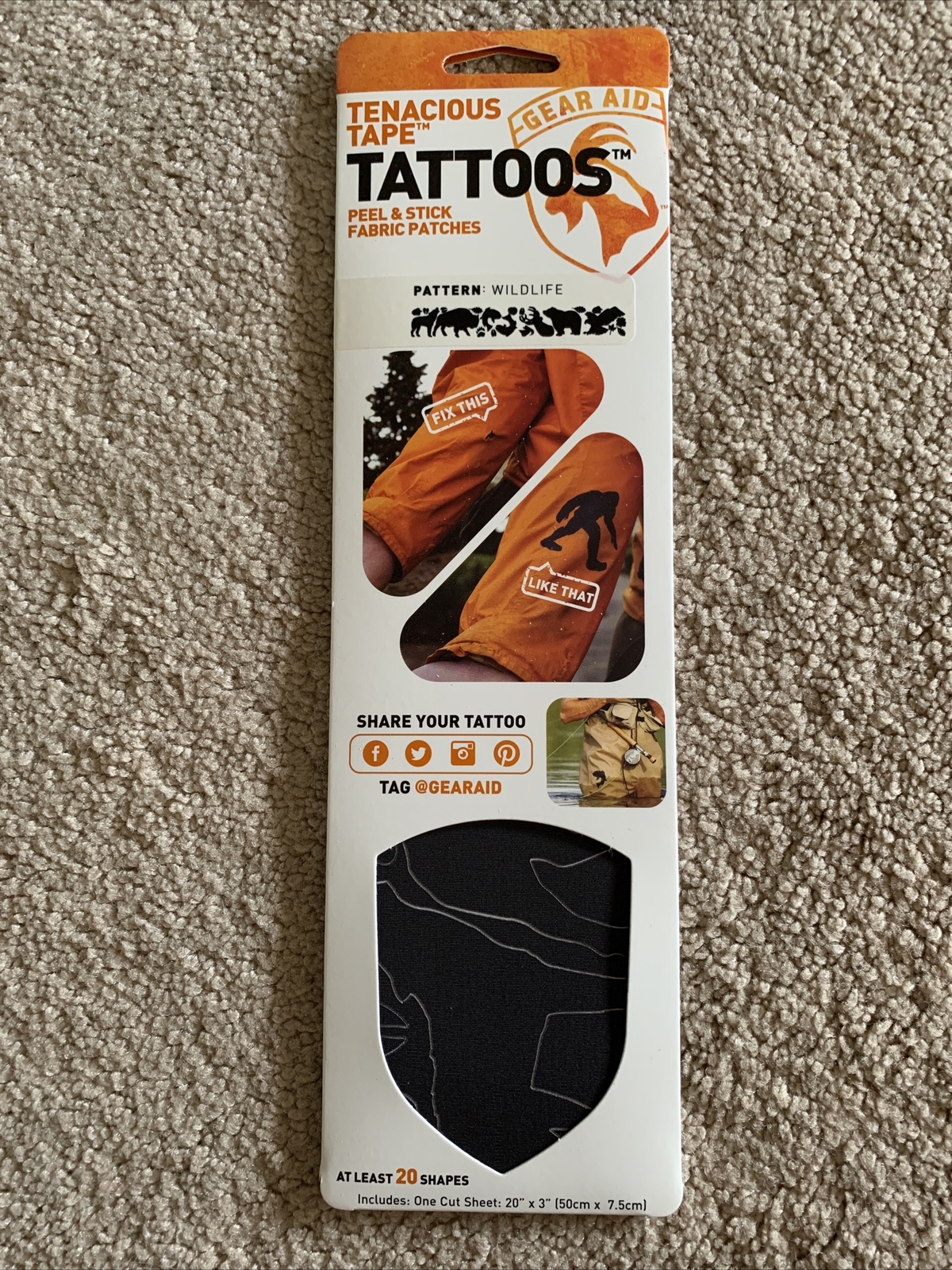 LOT OF 2 NEW Gear Aid Tenacious Tape Tattoos Fabric Repair Tape Patches WILDLIFE
