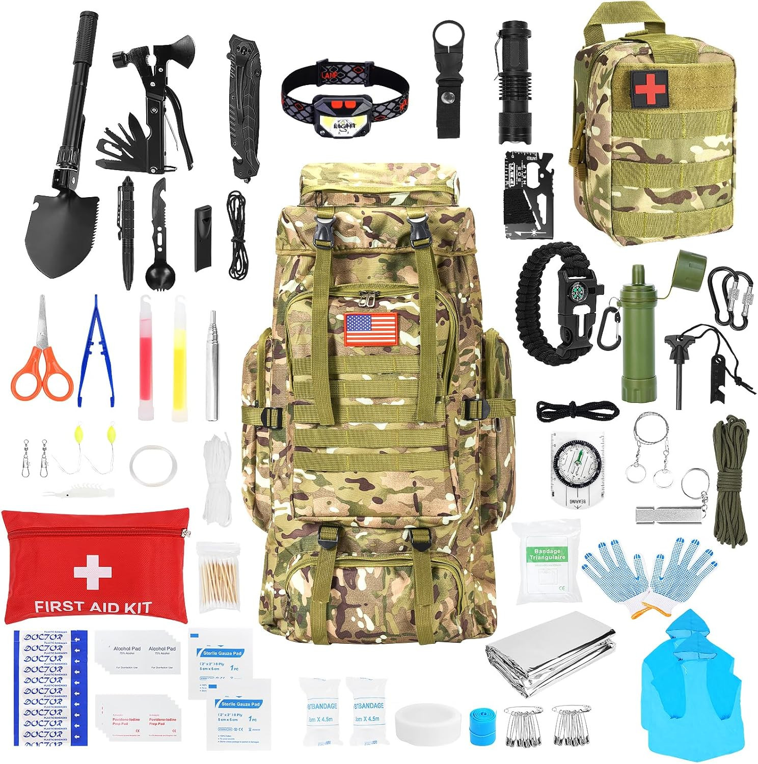 Survival Gear Professional Kit and Large Camping Backpack,First Aid Kit for Adve